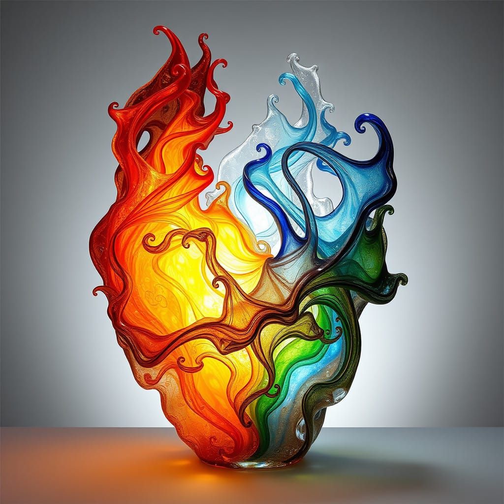 Surreal Glass Sculpture of Elemental Balance