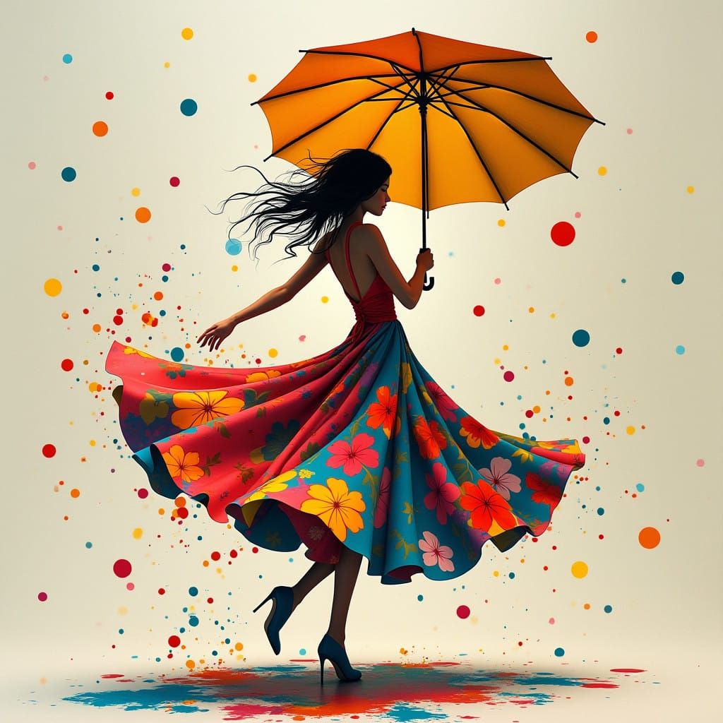 Vibrant Figure Dancing with Colors in a Dynamic Abstract Sce...