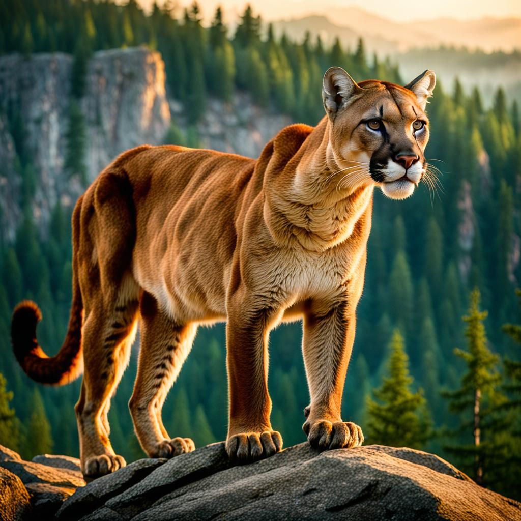 Cougar on Mountain Peak in Golden Light