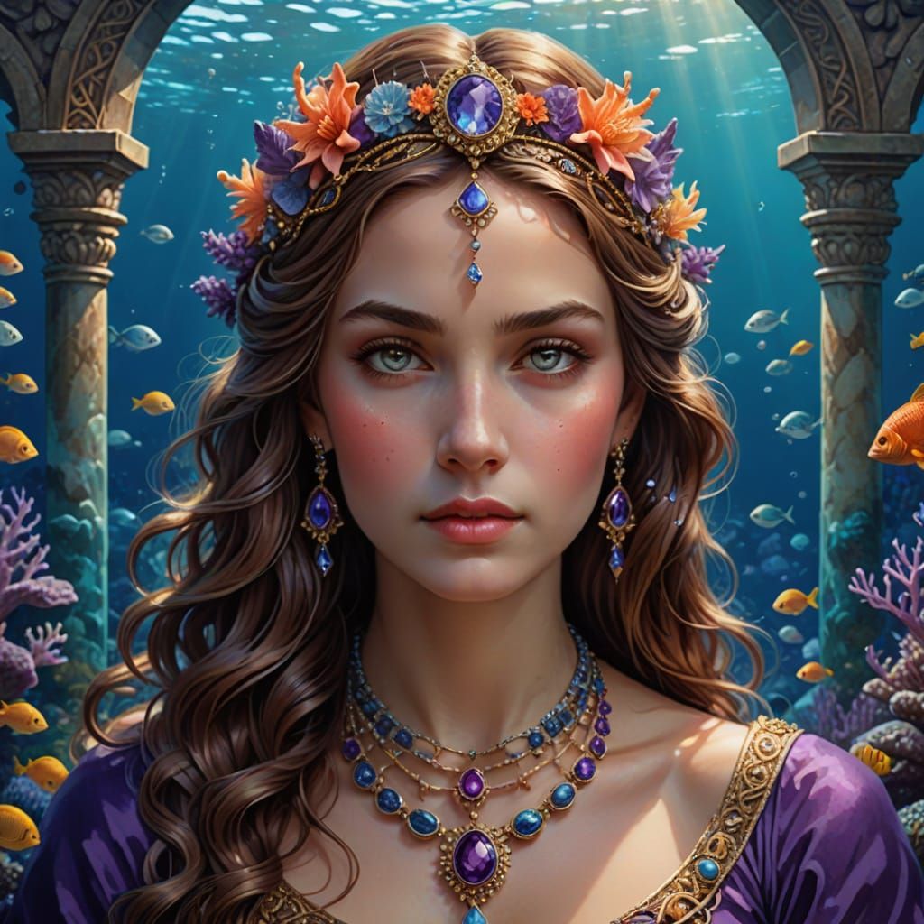 Portrait of Melite, Nereid Goddess with Coral Reef