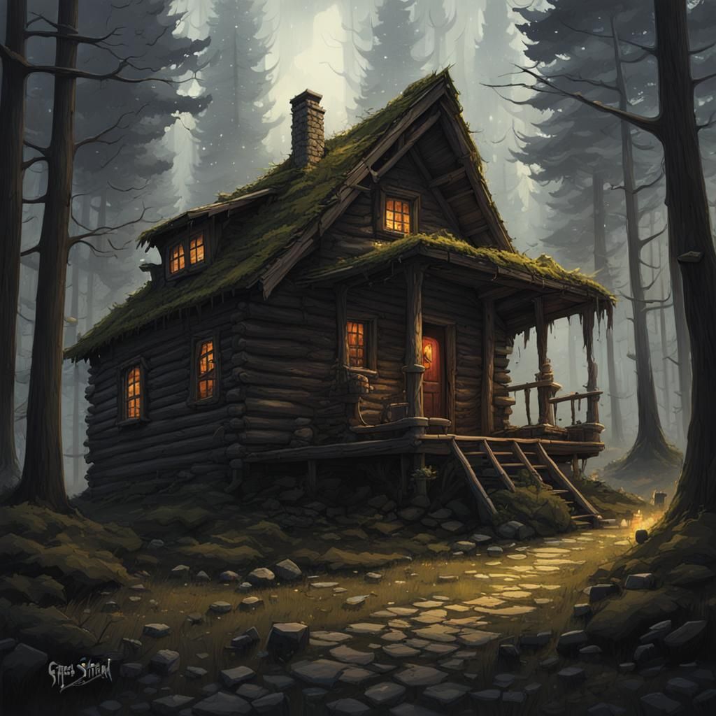 Sinister Fantasy Cabin in Dark Woods
