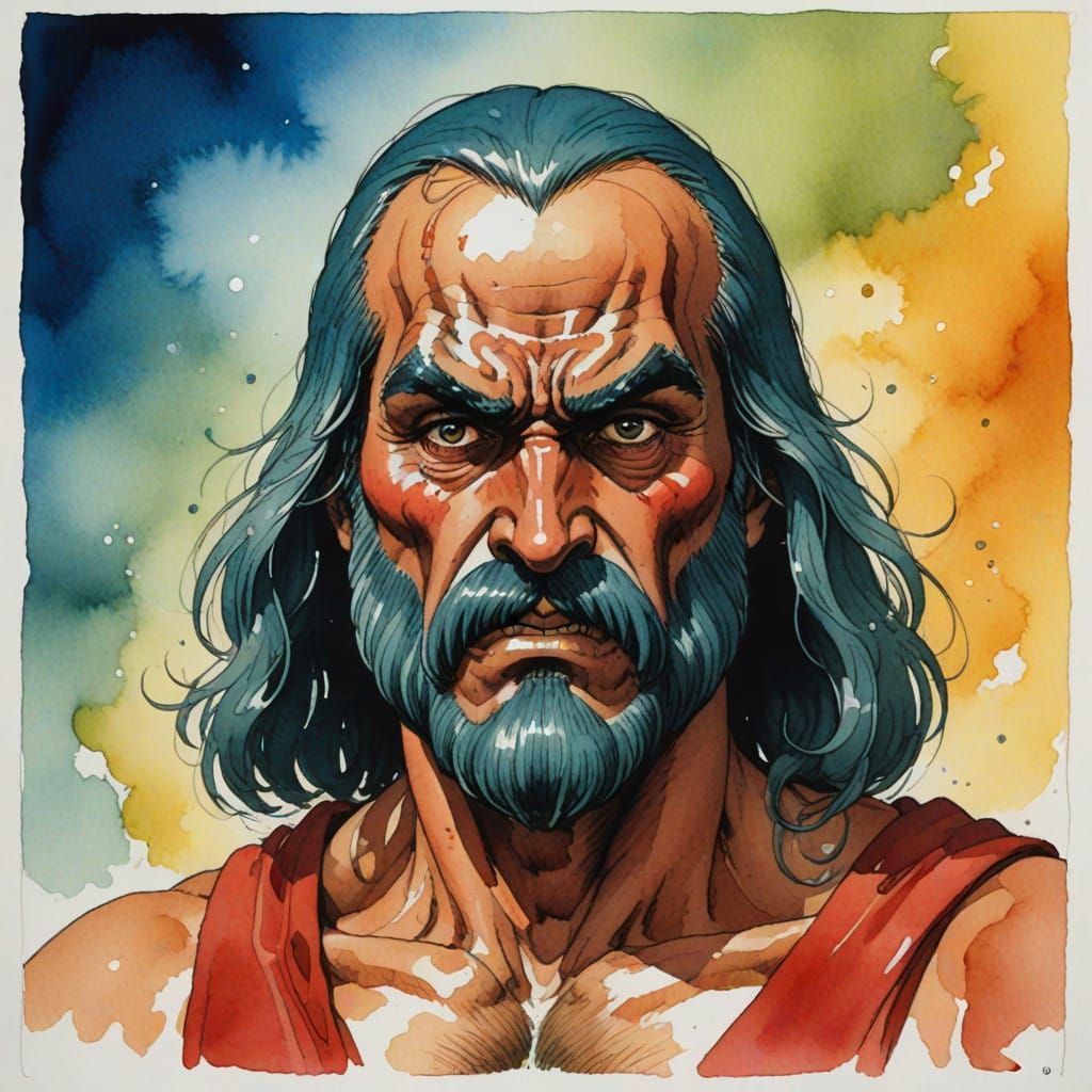 Gibbous Watercolor Headpiece in Moebius-Inspired Art