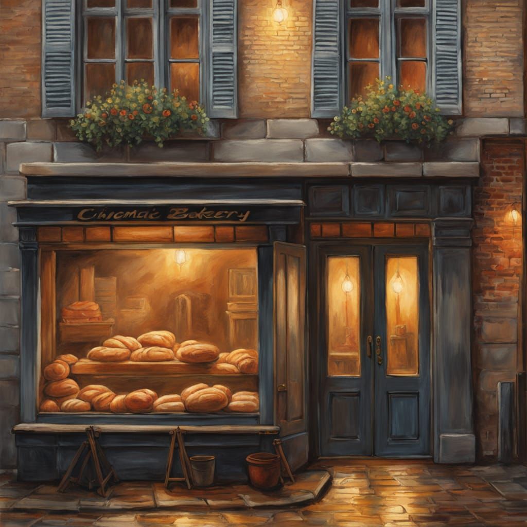 Rustic Bakery at Dawn in Painterly Realism