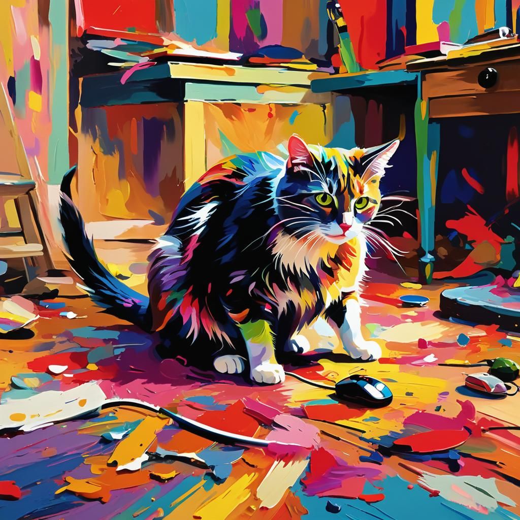 Cat and Mouse: Fauvist Expressionist Painting
