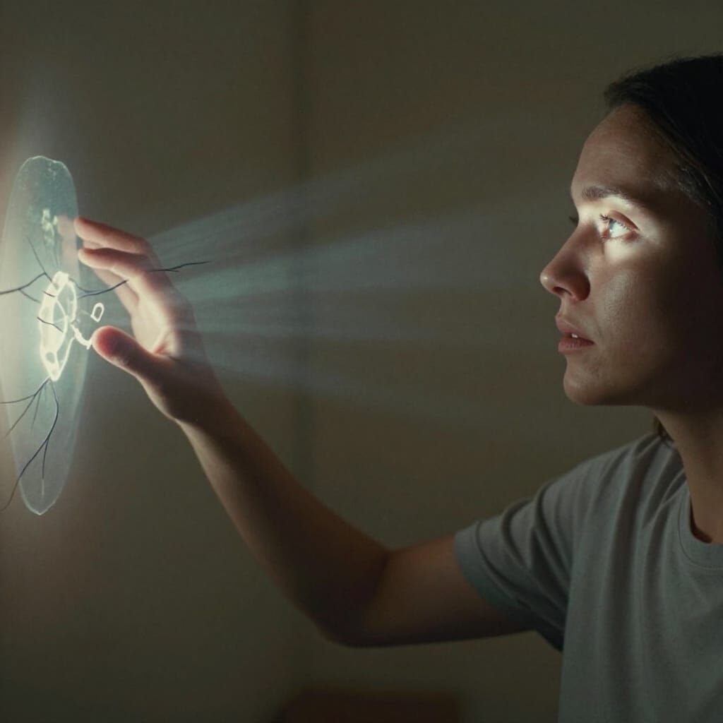 Cinematic Photo of Woman Reaching for Predatory Object