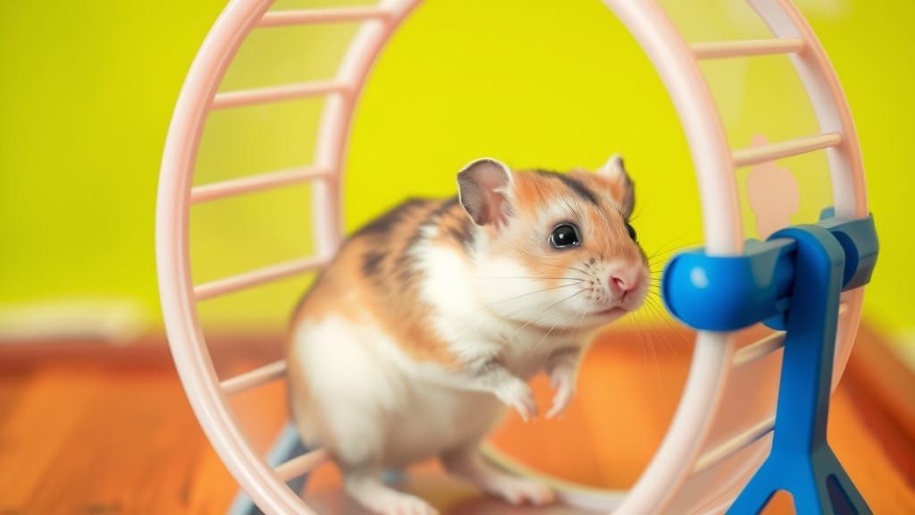 A cute little Hamsters in a exercise wheel