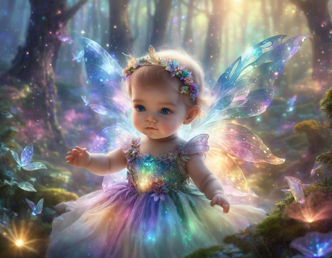 Baby Fairy in Rainbow Opal Dress