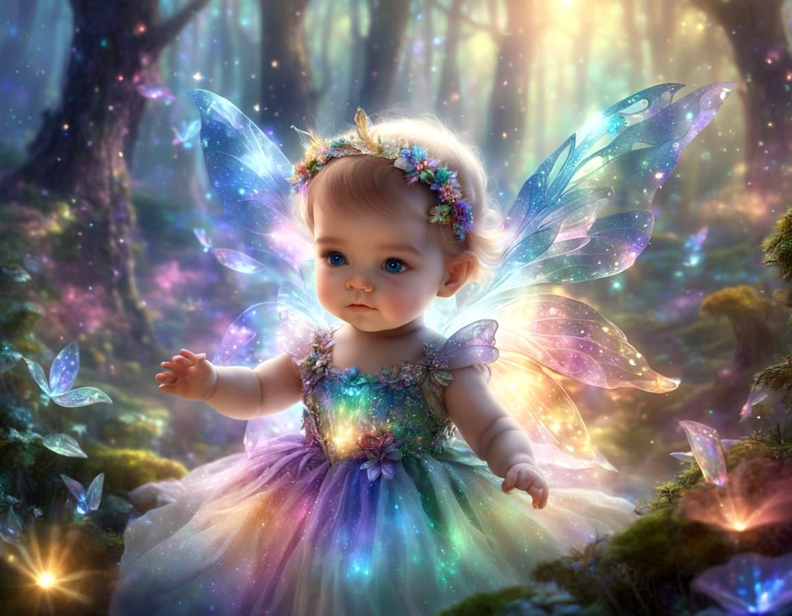 Baby Fairy in Rainbow Opal Dress