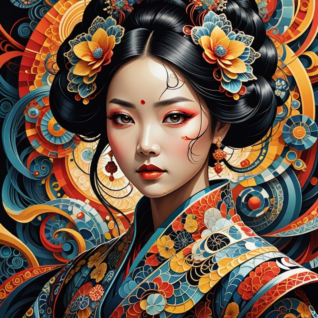 Crystal Geisha in Abstract Fractal Vector Art