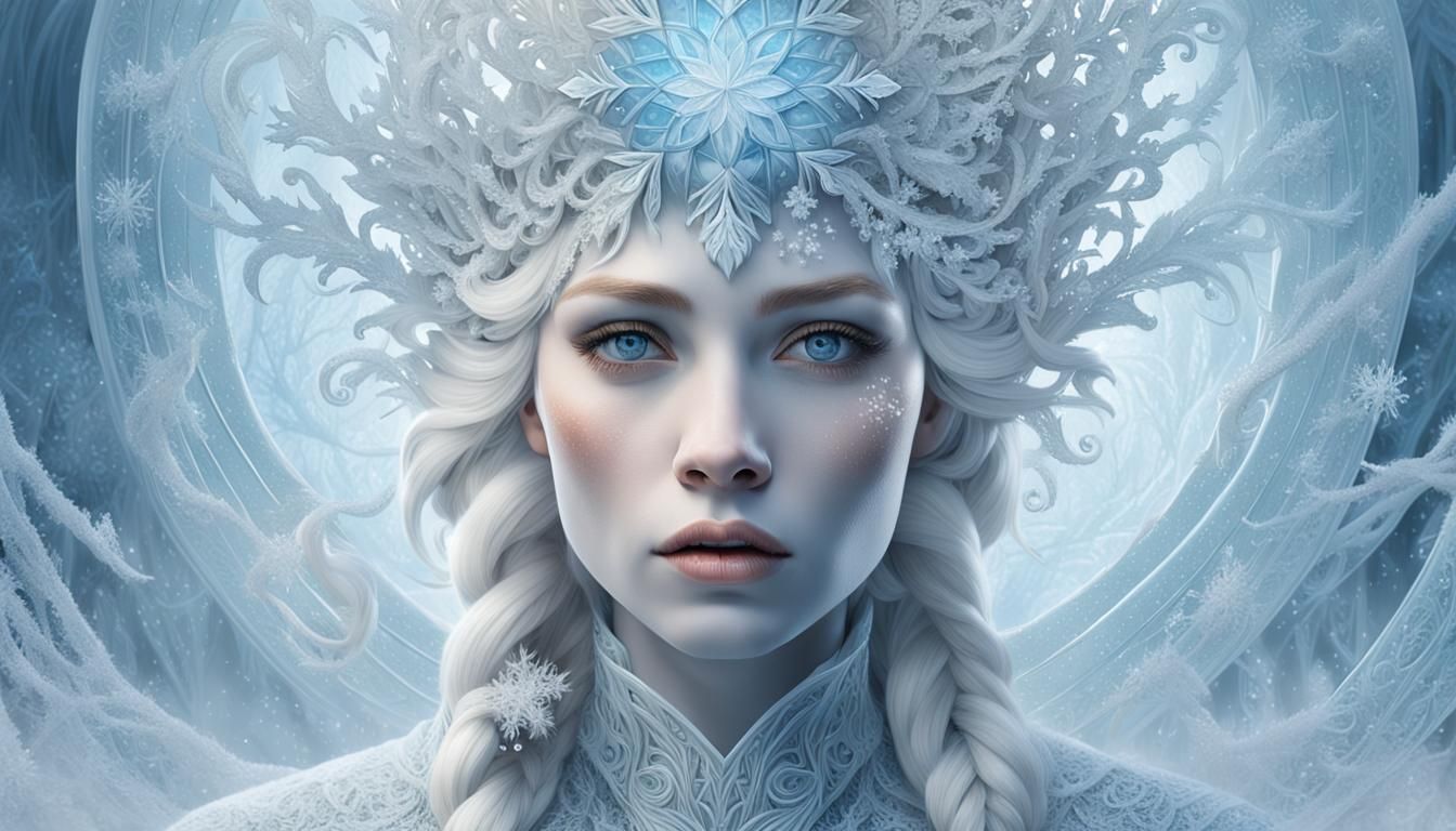 Icy Snow Queen Portrait in Surreal Style