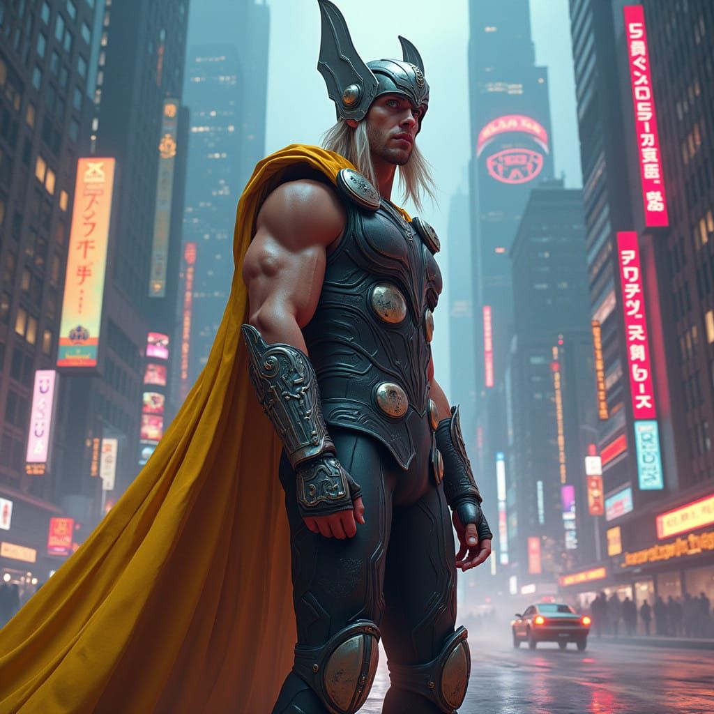 Retro Futuristic Thor Hyperreal, 4K