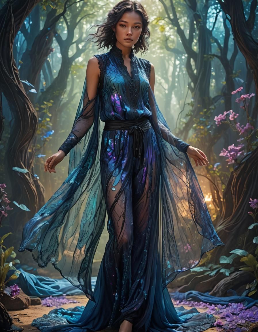 Woman in Translucent Chiffon Jumpsuit: Fantasy Concept Art