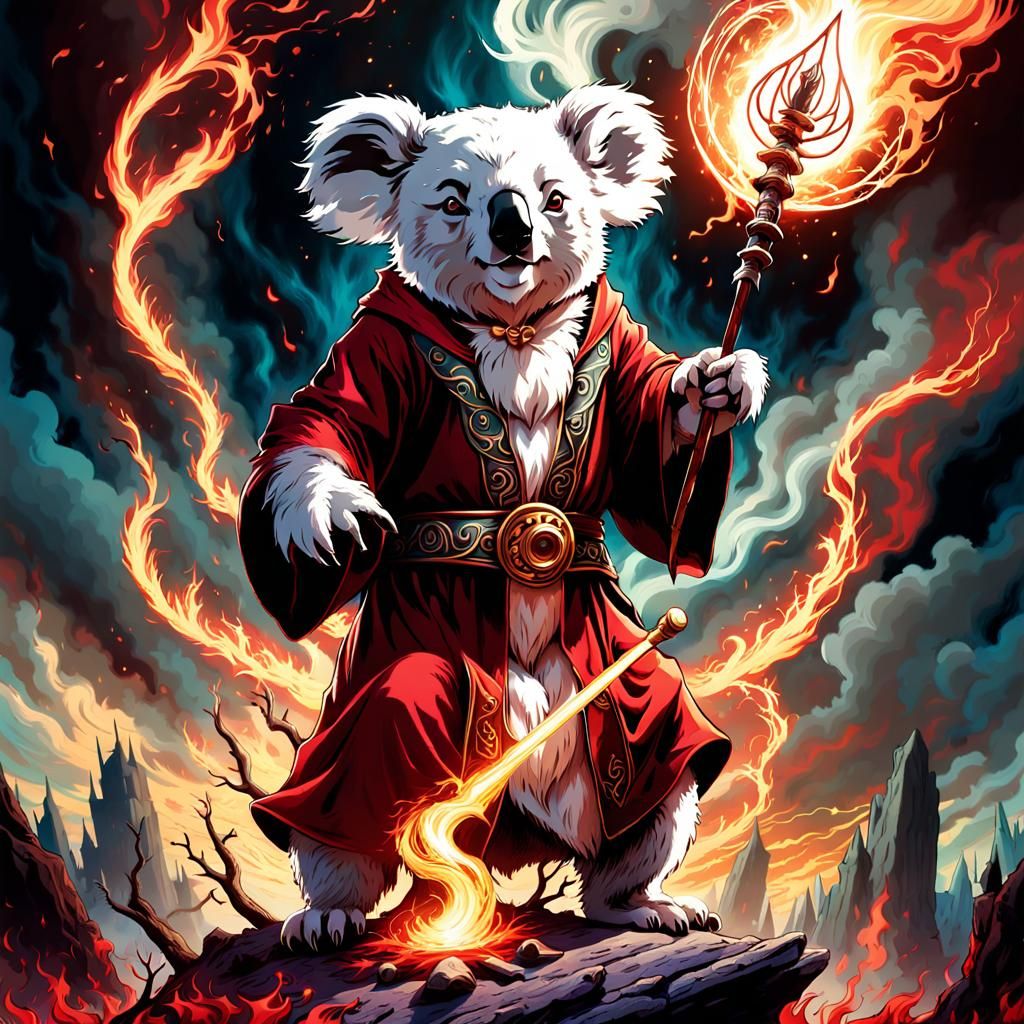 Koala Wizard Summons a Creature in Elfpunk Style