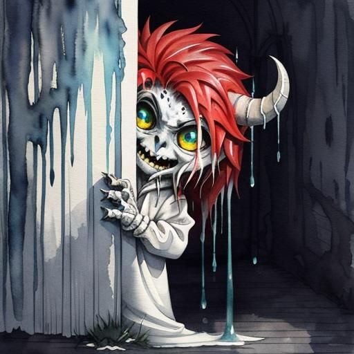 Mischievous One-Eyed Monster in Watercolor Style