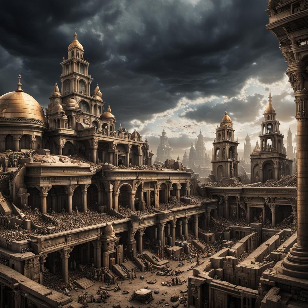 Steampunk Neo-Gothic Egyptian Necropolis Panorama