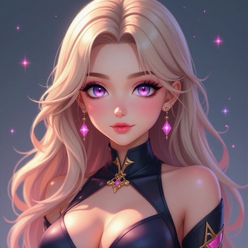 Anime Style Woman with Galaxy Eyes and Blonde Hair