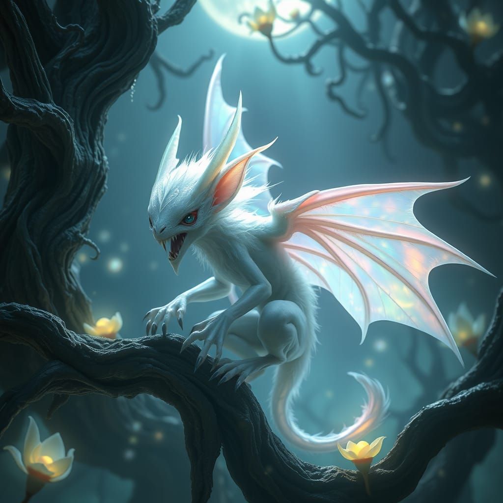 Enchanted, Iridescent Fairy Creature in Dreamlike Landscape