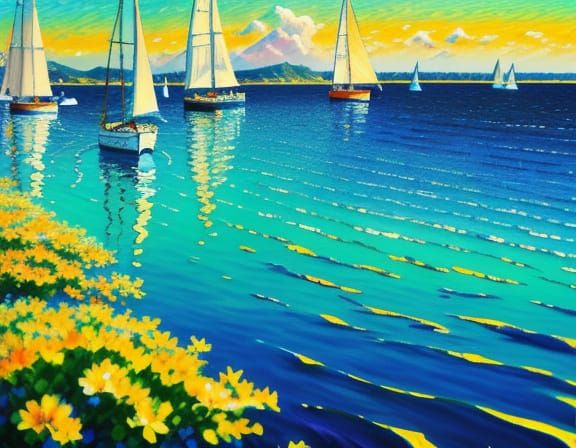 Sailboat Regatta in Impressionistic Style