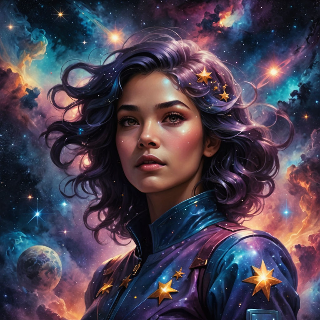 Galaxy Goddess Portrait in Ethereal Mist