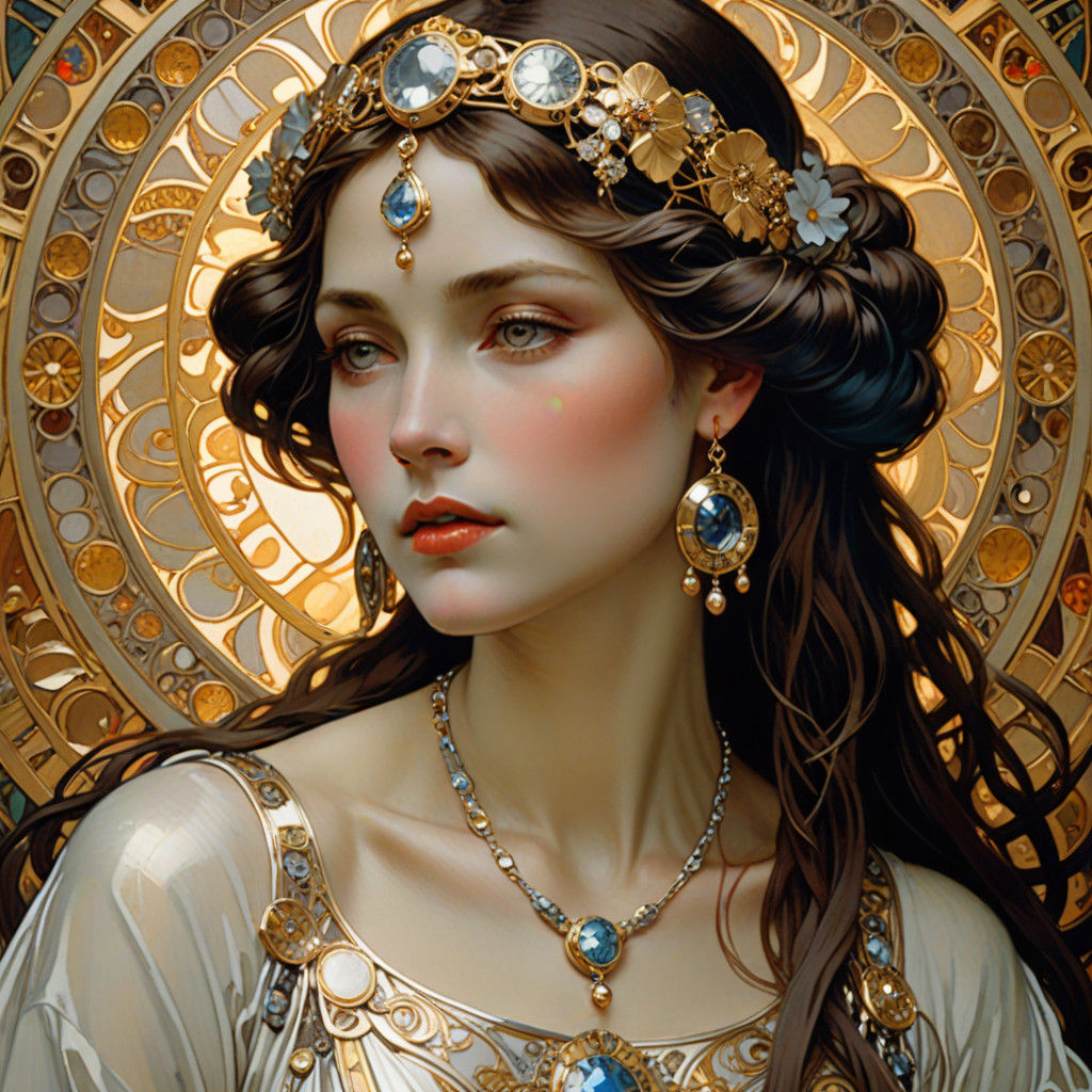 Golden Goddess in Art Nouveau Style