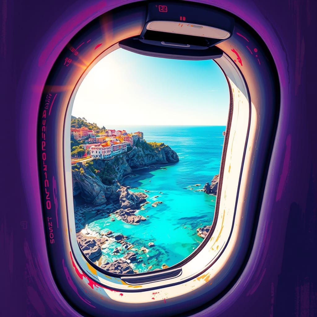 Amalfi Coast Airplane View in Polychromatic Style