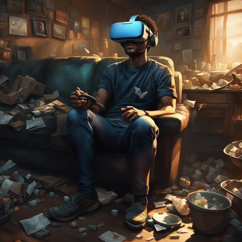 VR Immersion in a Dystopian Room, Digital Art