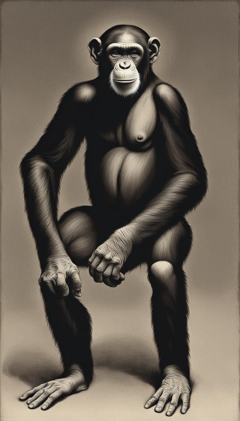 Chimpanzee On An Invisible Chair