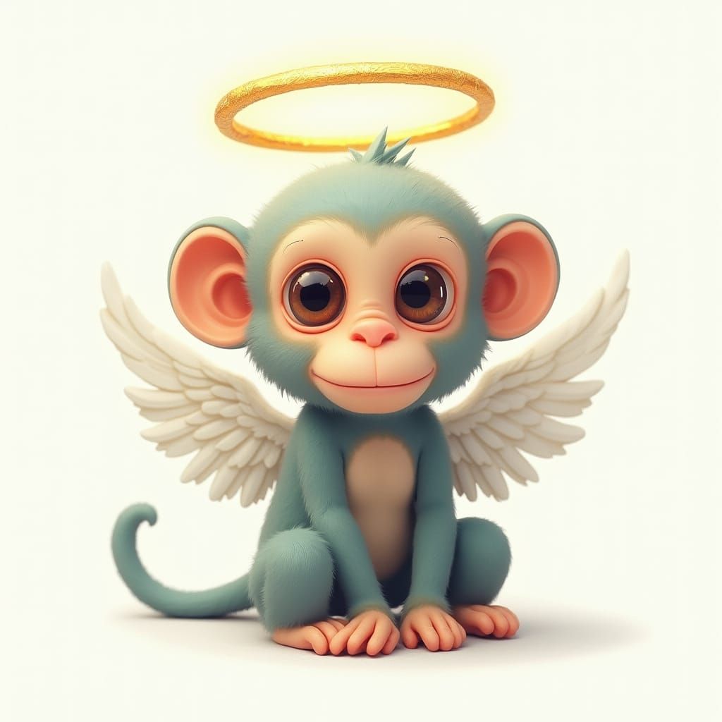 Monkey with Angel Wings and Halo in Contemporary Style