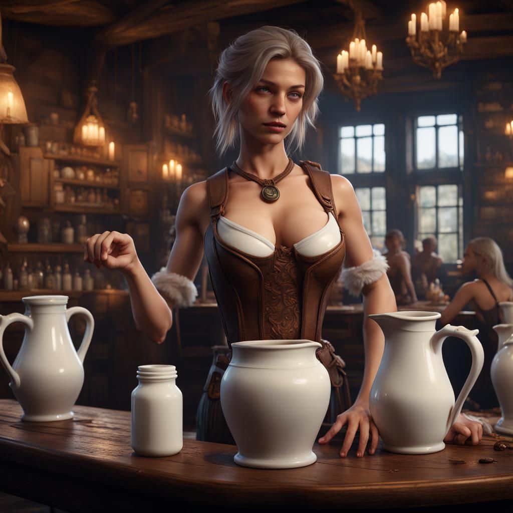 Fantasy Tavern: Detailed Digital Painting of a Nude Woman