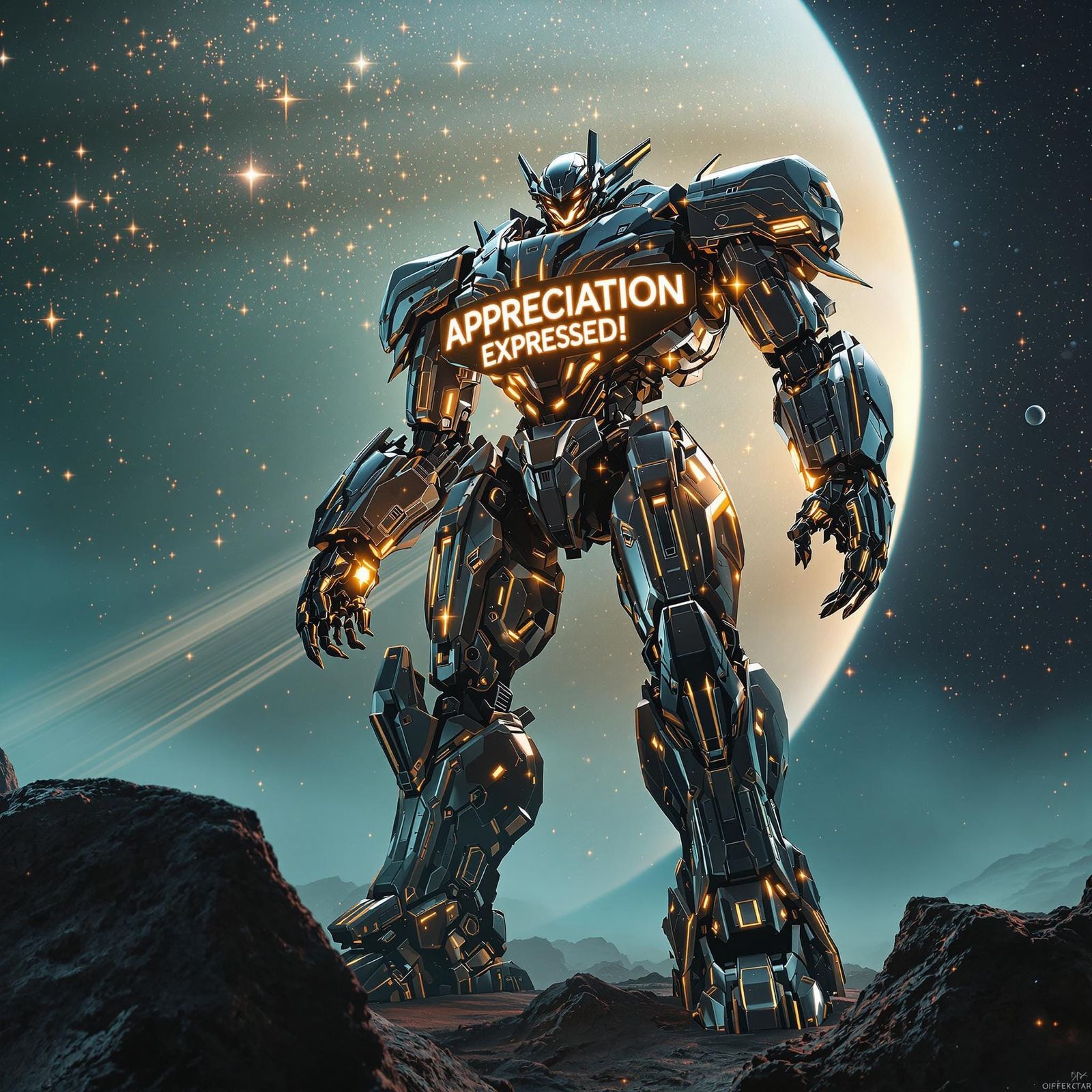 Ethereal Space Battle-Mech Expresses Appreciation Beyond Sat...