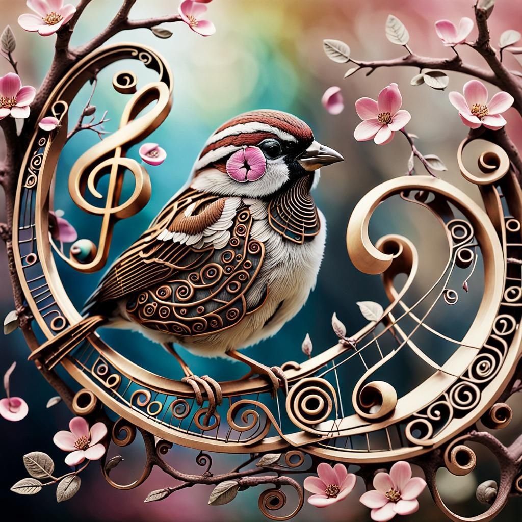 Intricate Twill Photograph of Singing Sparrow