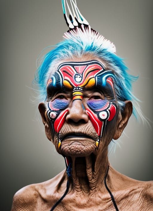 Futuristic Portrait of Elderly Indigenous Person