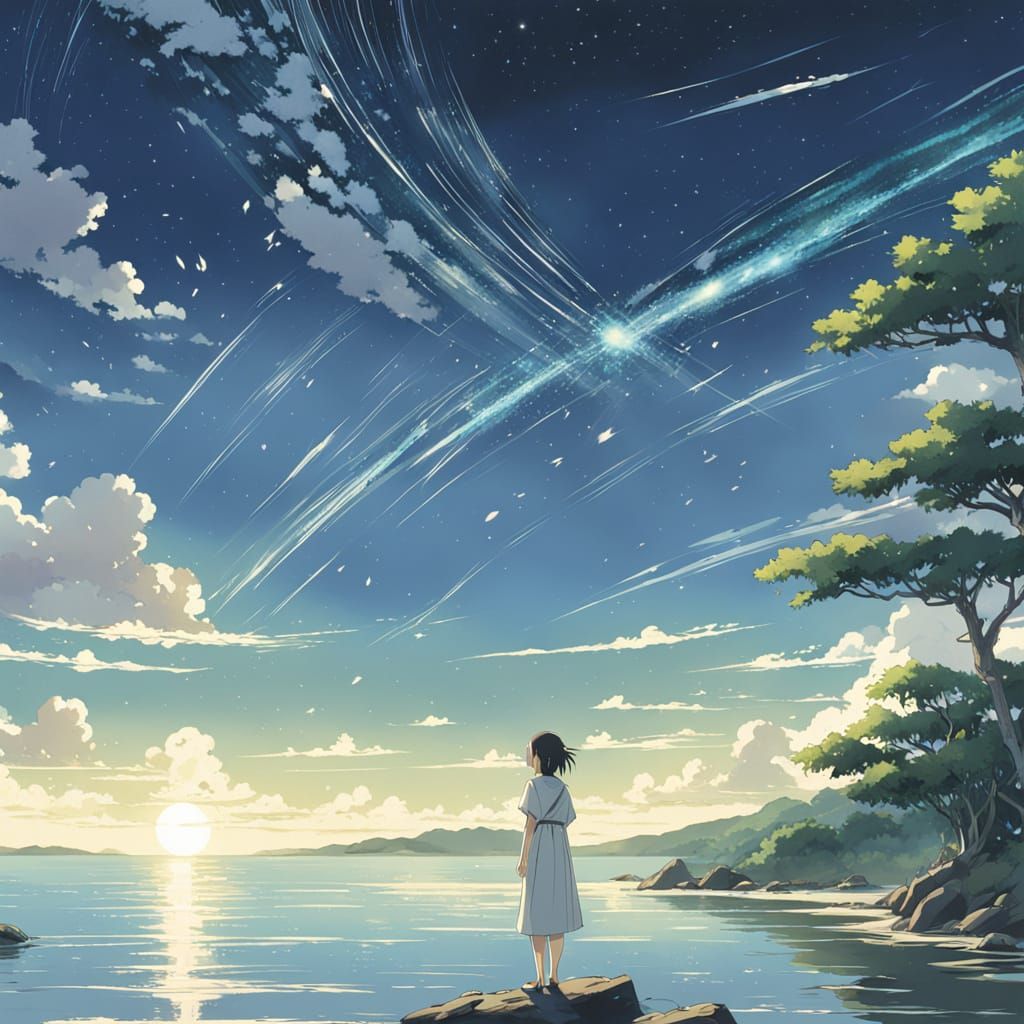 Serene Moonlit Beach Scene with Anime Girl