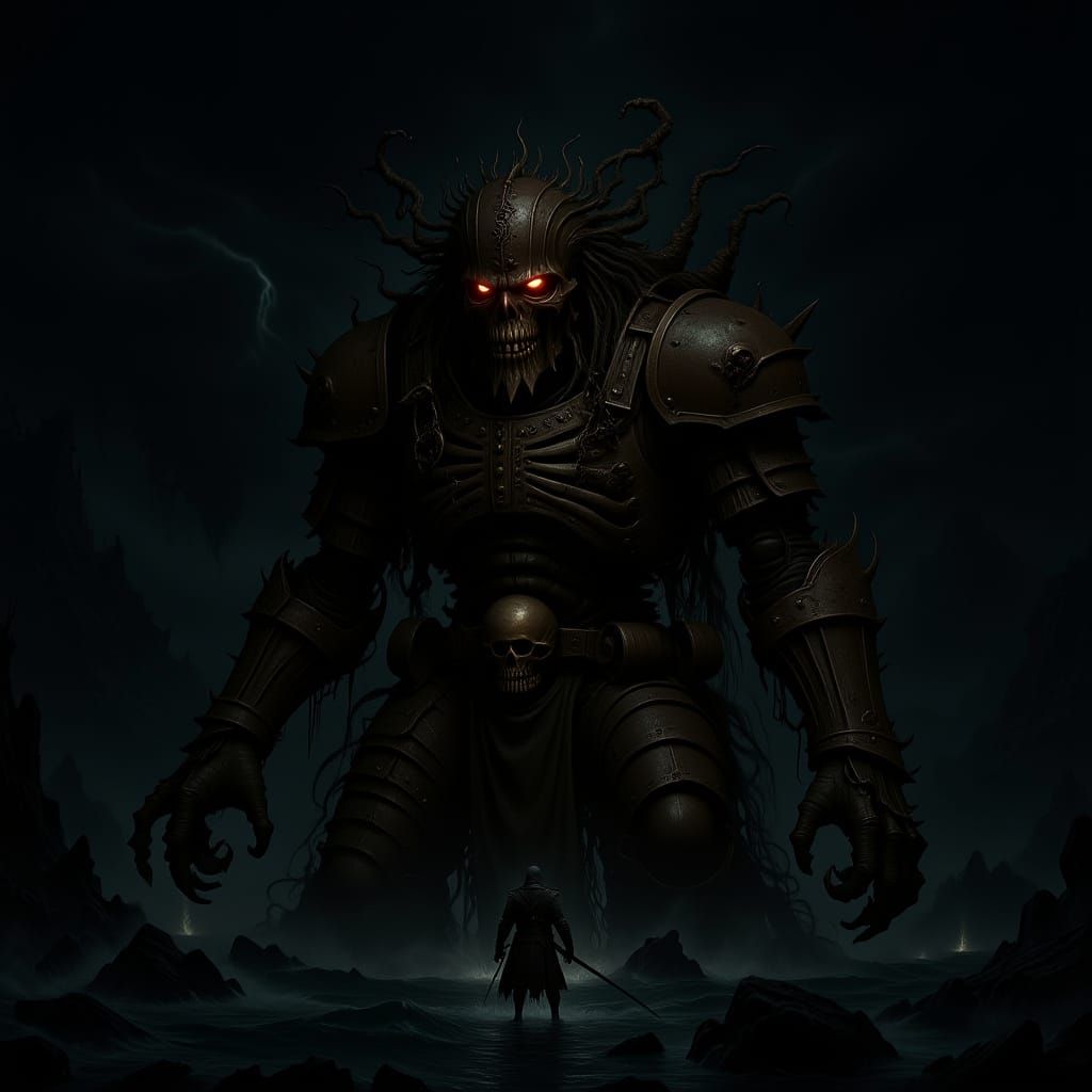 Abyssal War-Titan Rises from Void Sea in Gothic Armor