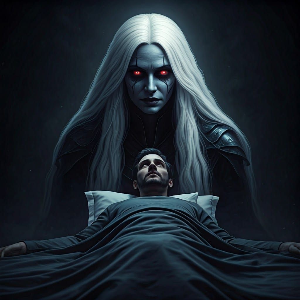 Dark Jedi Legend Abeloth Looms Over a Gazing Man in a Haunti...