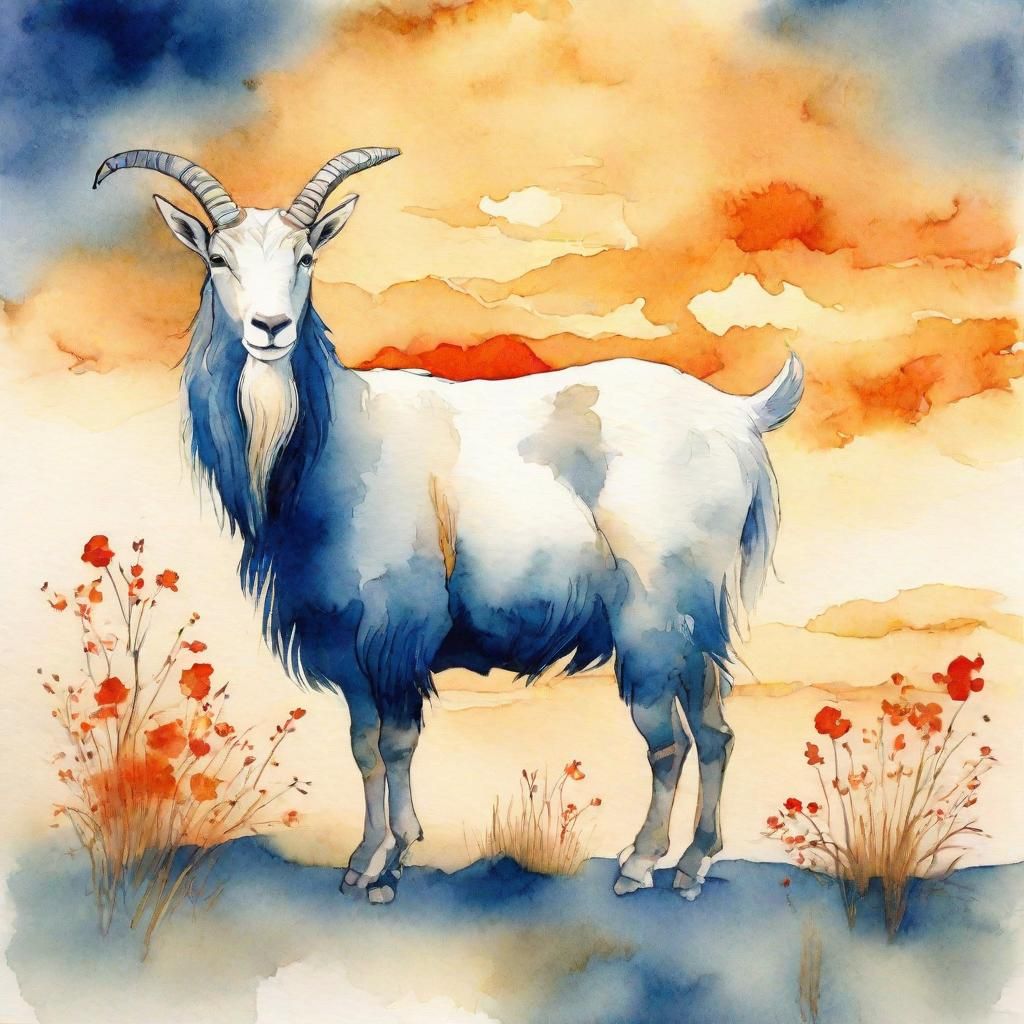 Samurai Goat in Ukiyo-e Watercolor Style