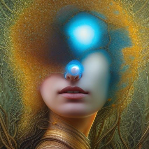 Surreal Mycelial Woman in Forest: Digital Art