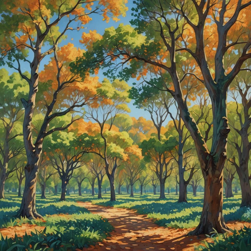 Impressionist Orange Tree Grove in Summer Light