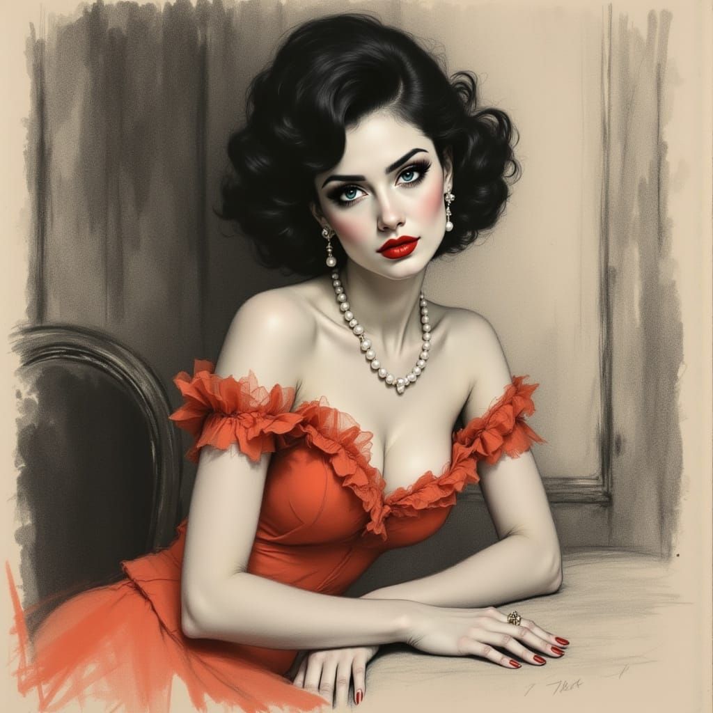 Elegant Woman in Charcoal Sketch Style