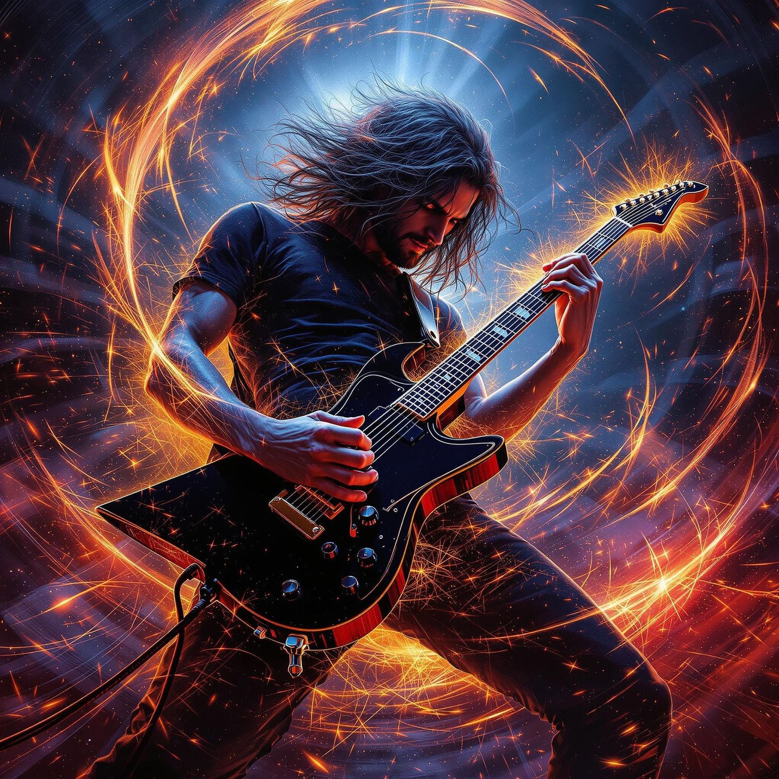 Electric Guitarist in Neon Futuristic Vortex