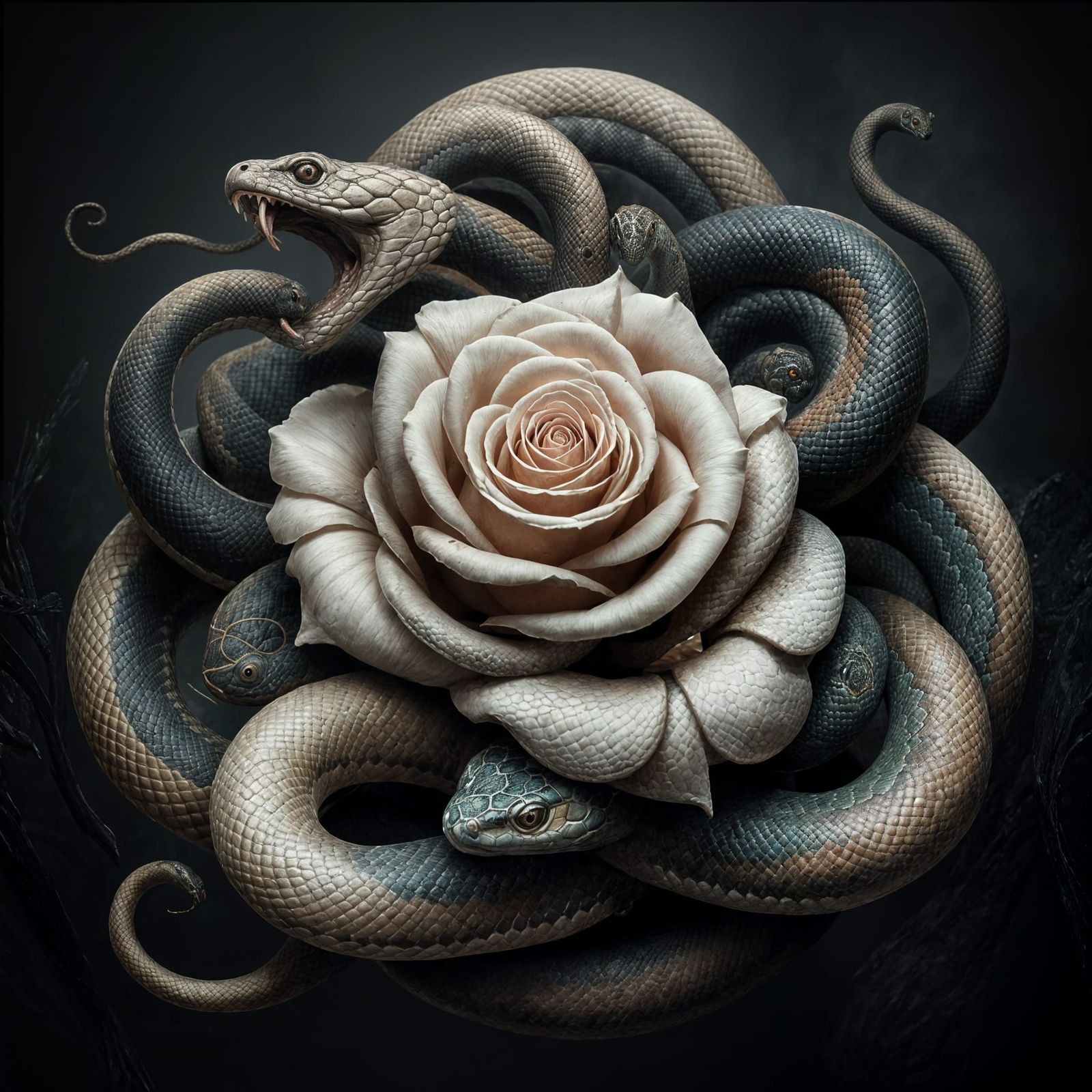 Snakes Entwined Around Rose: Fantasy Concept Art