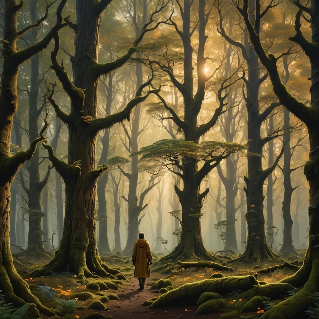 Ancient Forest Walk in Matte Painting Style