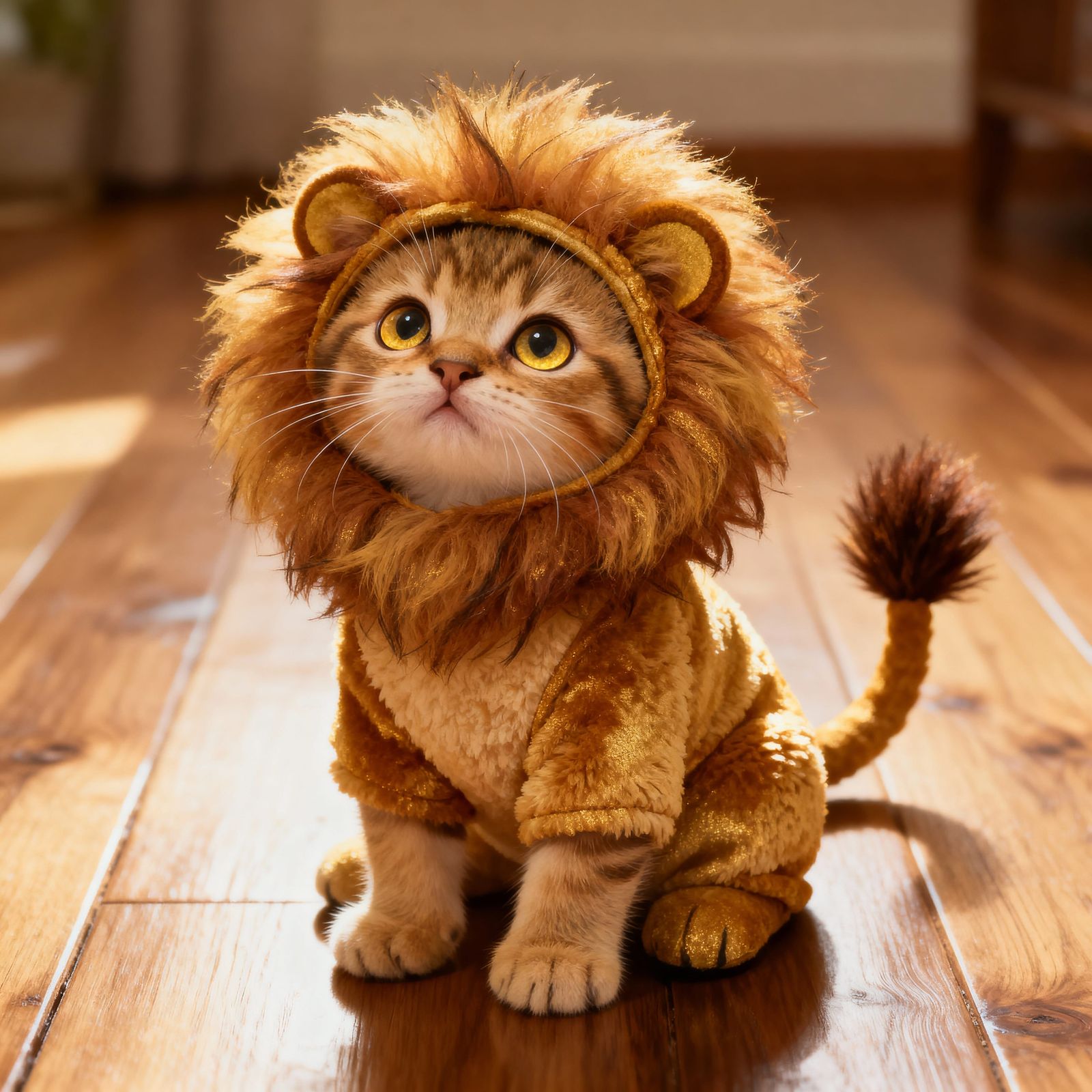 A kitten dressed as a lion