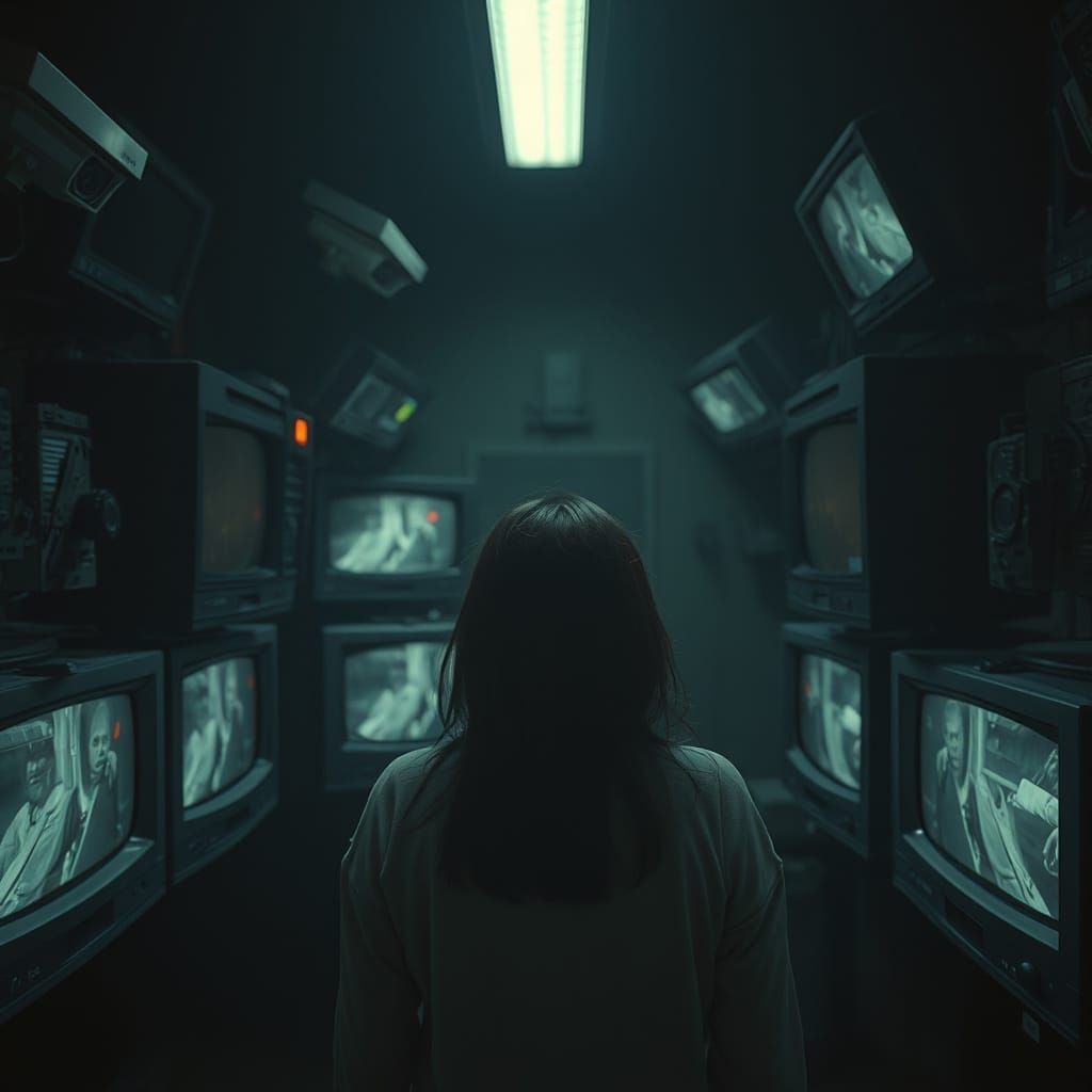 Disturbing CCTV Footage in Dark Horror Style