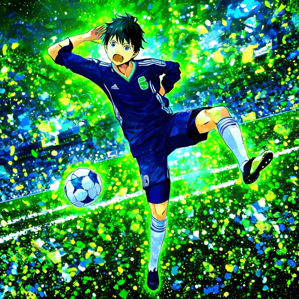 Intense Soccer Player with Green Aura, Inspired by Blue Lock...