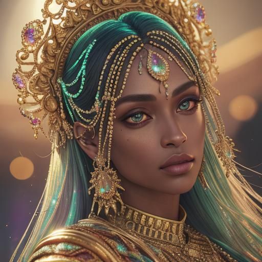 Woman in Colorful Outfit with Gemstone Jewelry