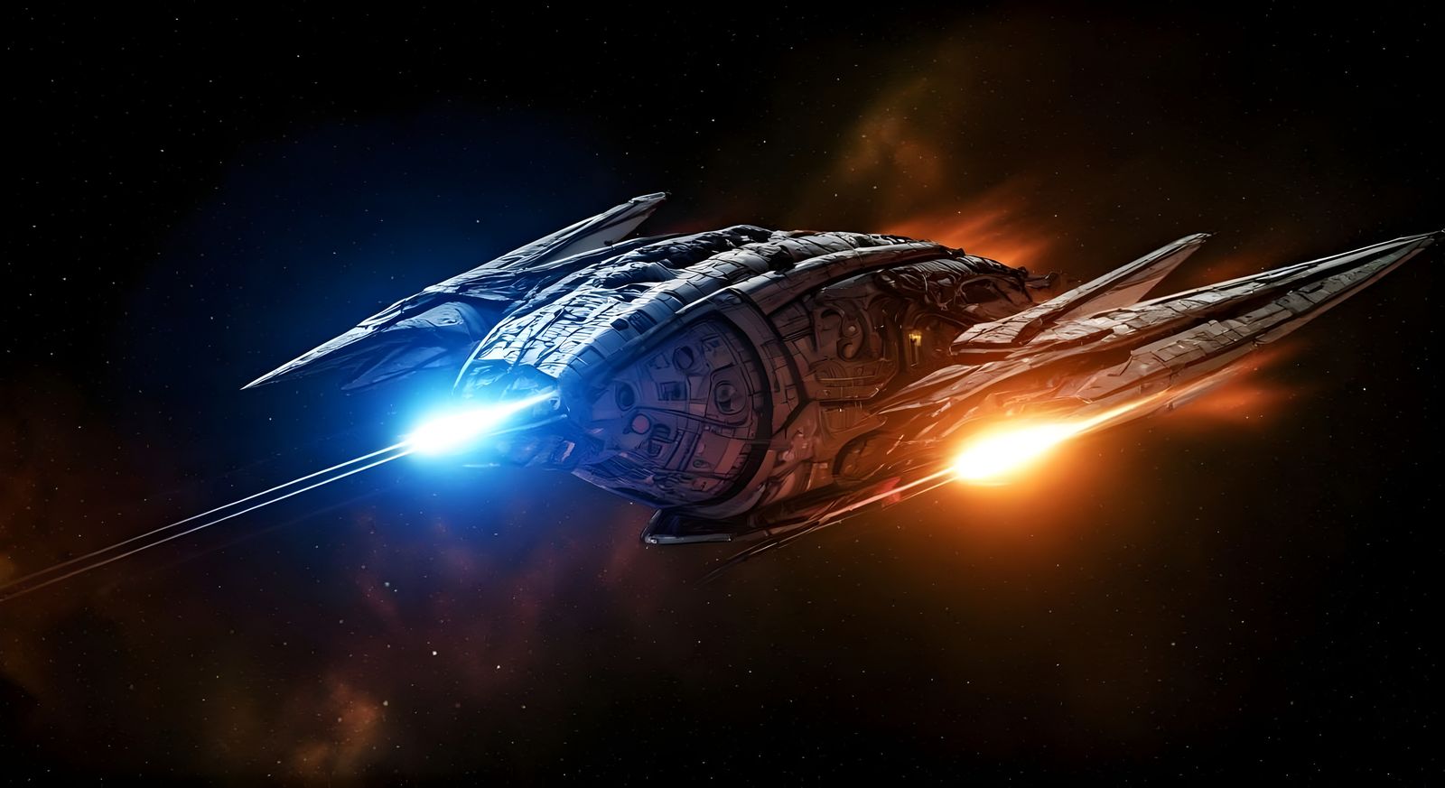 Galactic Alien Spaceship Fires Laser Beams in Space