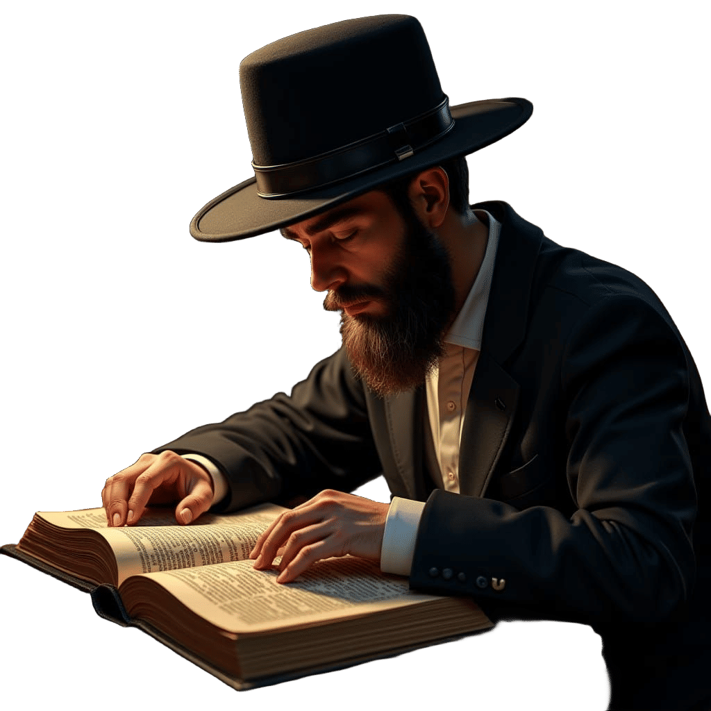 Orthodox Jewish Student Studies Talmud in Intense 3D Lightin...