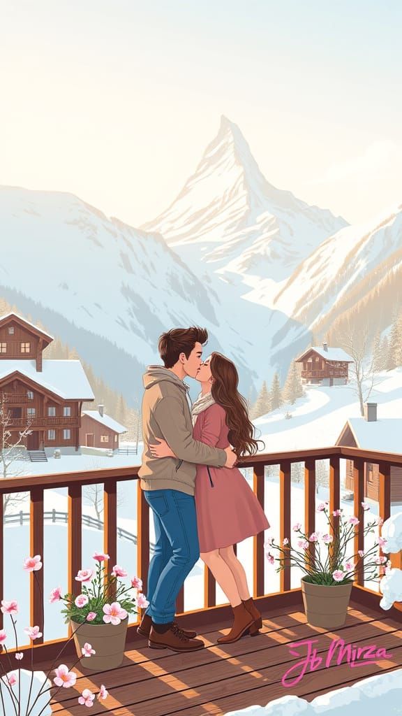 Romantic Kiss in the Swiss Alps: Vector Art