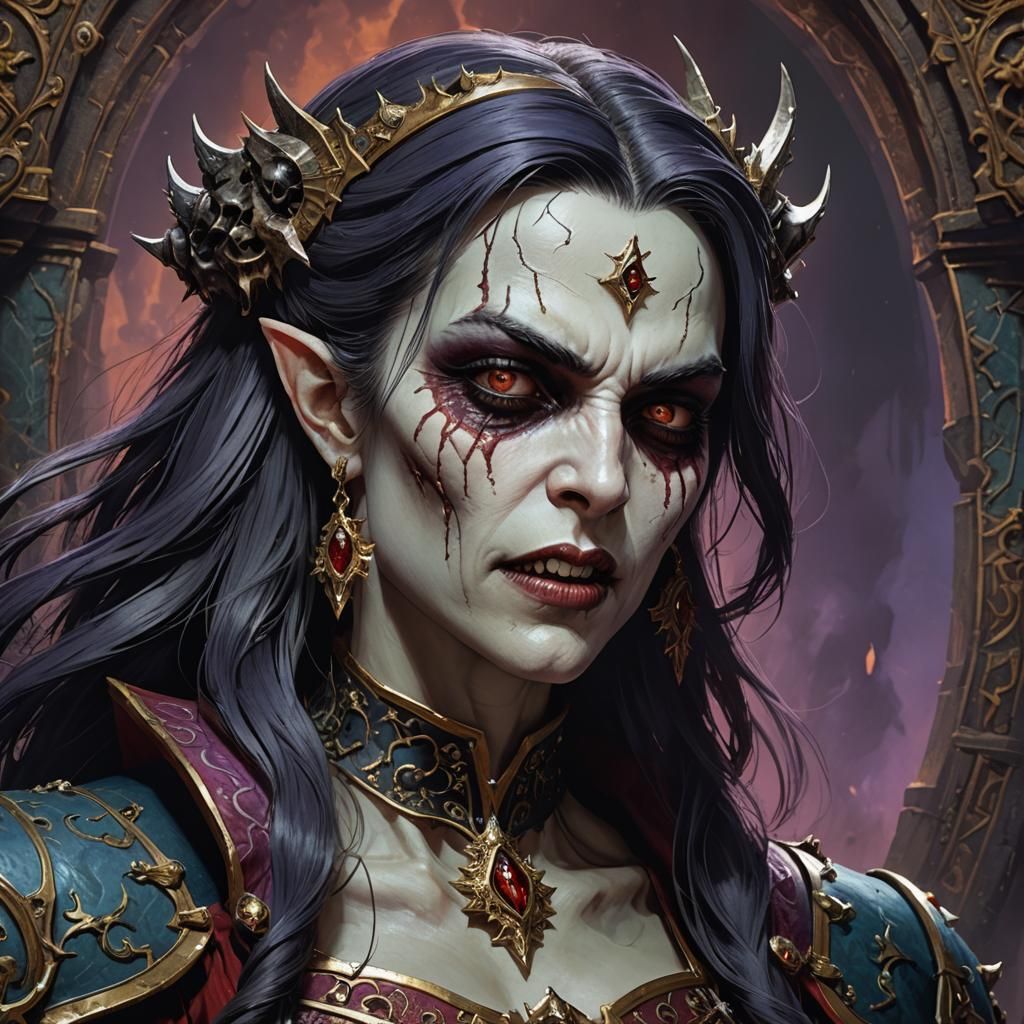 Hyperrealistic Warhammer Vampire Count Female Splash Art